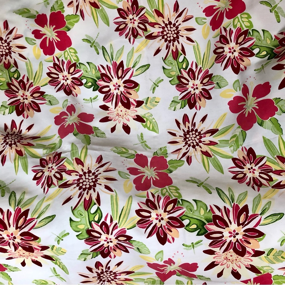 Tropical floral dragonfly squarish tablecloth 51" x 53" pale red green white
